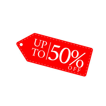 Discount tag with up to 50 percent off vector.