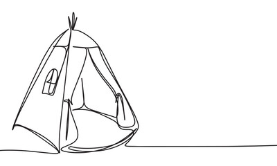 Teepee tent In one line continuous style, outline © clelia-clelia