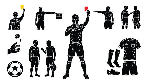 Professional soccer referee silhouette collection for sports officiating