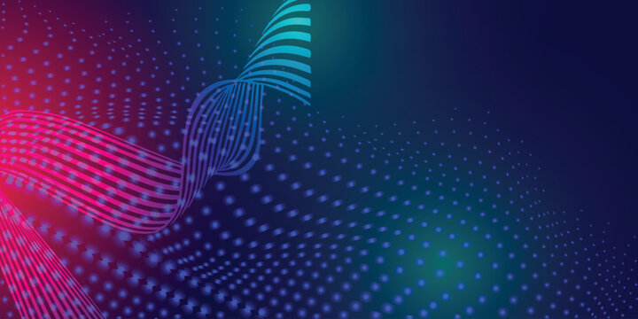 Abstract background with glowing particles and wavy lines