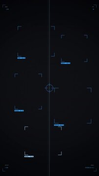 Electric blue computer vision detection overlay with bracketed boxes confidence labels scanning line and center reticle, AI object detection face recognition HUD background, seamless vertical 9:16