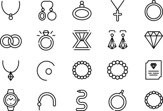 Minimalist jewelry and accessory icons set Vector