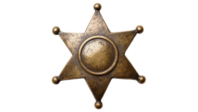 Antique brass star sheriff badge with circular center