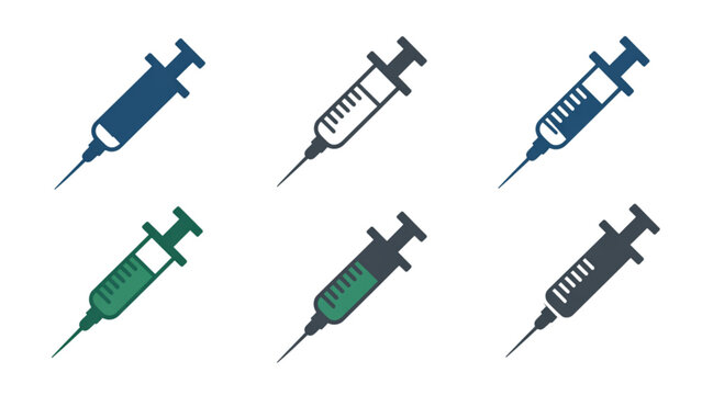 Set of six colorful syringe icons in a row Vector