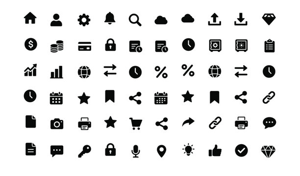 Collection of modern black and white business icons