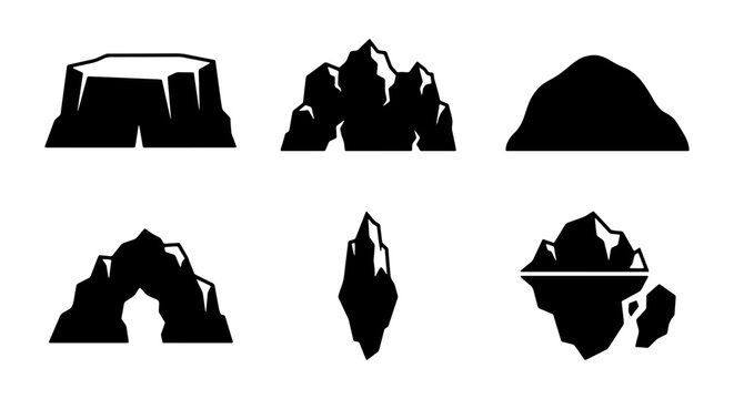 Vector Mountain Icons, Rock Formations, Geological Shapes, Natural Landscape Elements, Outdoor Adventure Graphics