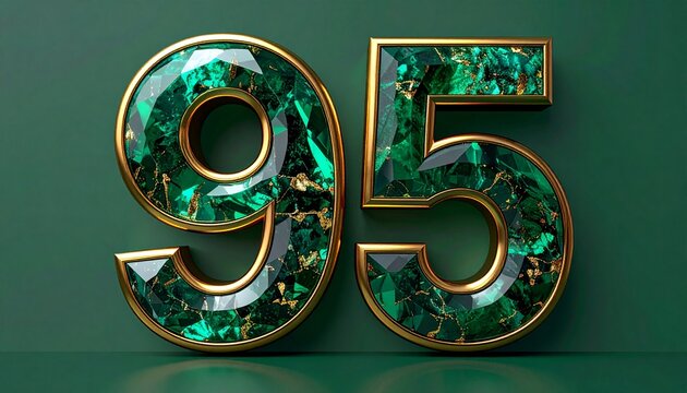 Luxury emerald number 95 with green gemstone texture and golden elegant details