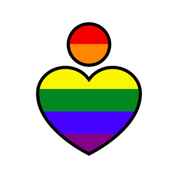 Logo lgbt. Mes del orgullo. Coraz&oacute;n con c&iacute;rculo, como concepto de una persona homosexual, con los colores de la bandera arcoiris, con l&iacute;nea exterior de color negro 