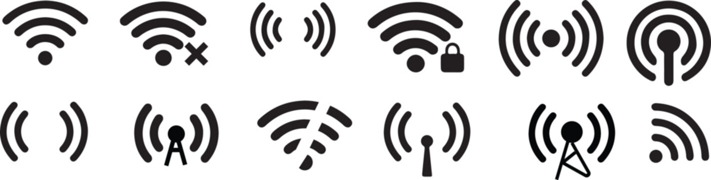 silhouette vector of Internet connection, Wi-fi signal, wireless, connect, podcast, access .  Wireless and wifi icon. no- wifi  - stock vector..eps
