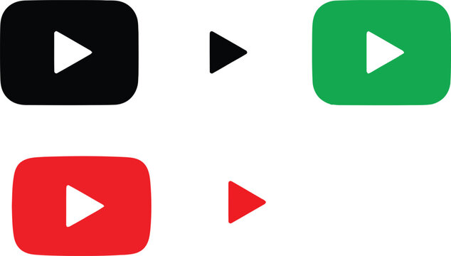 Set of colorful video play button icons and geometric play symbols for web and mobile interface