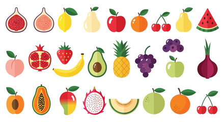 Obraz premium A vibrant assortment of fresh, colorful fruits and vegetables displayed in a clean, organized grid pattern, perfect for healthy eating and diet themes