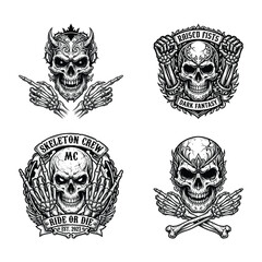 Fototapeta premium Set of four unique skull designs with various themes and typography