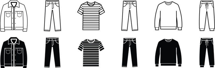Naklejka premium Collection of monochrome clothing illustrations