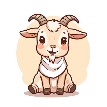 Cute Goat Wearing White Gamis Islamic Cartoon Mascot