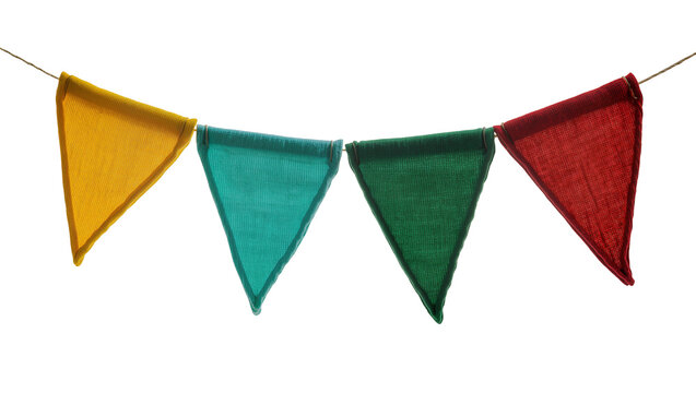 Colorful fabric triangle bunting flags on string