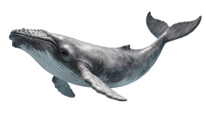 Gray humpback whale swimming detailed skin texture, white © Pablo
