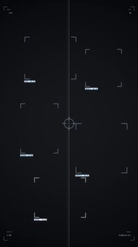 Ice white computer vision detection overlay with bracketed boxes confidence labels scanning line and center reticle, AI object detection face recognition HUD background, seamless loop vertical 9:16