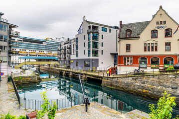 Obraz premium City of Alesund, port city, Norway, Norwegian fjords, UNESCO World Heritage Site