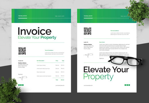 Green And Black Invoice Letterhead For Green Living Concept Real Estate
