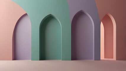 Fototapeta premium Colorful islamic arch background modern minimal design