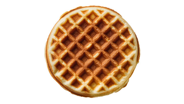 Round golden brown waffle with grid pattern