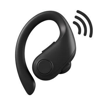 Black Wireless Earbud with Signal Waves