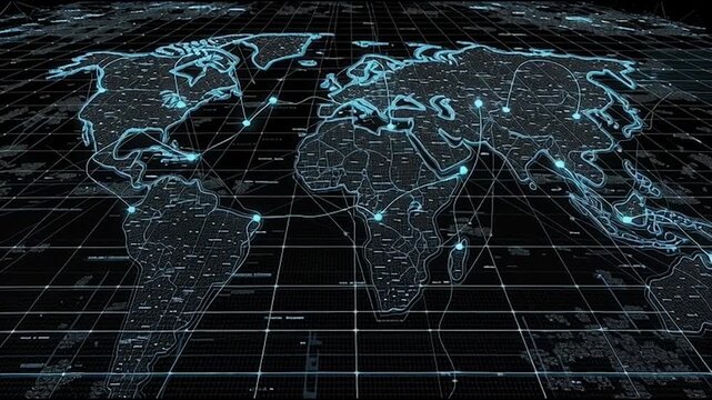 abstract business connection of line from nail node to node on world map background Innovation network points Earth's surface	