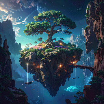 &icirc;le flottante et arbre fantastiques