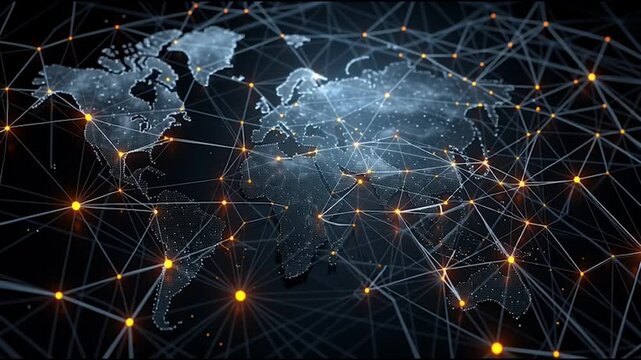 abstract business connection of line from nail node to node on world map background Innovation network points Earth's surface	