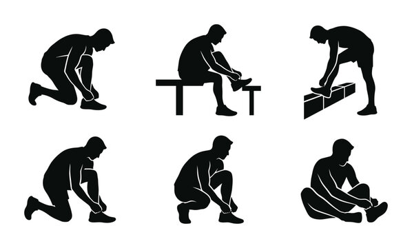 Shoe Tying Silhouette Collection, Athletic Footwear Lacing Icons, Sports Gear Preparation Graphics