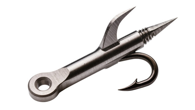 Metal fishing lure hook with sharp barbs and eyelet