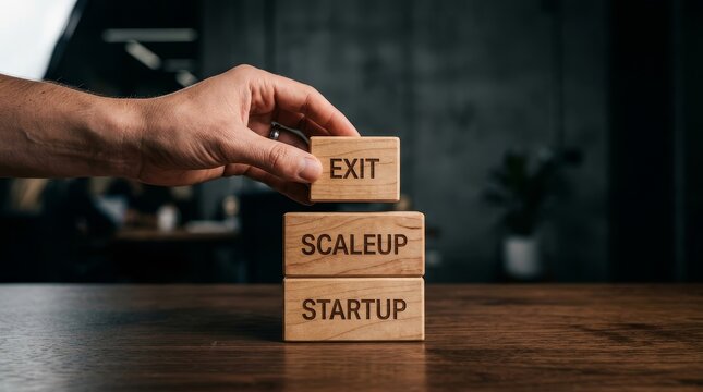 Hand stacking business growth blocks startup scaleup exit