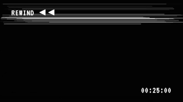 4K VHS Rewind Screen Overlay - 30 Second Backward Timer & Tracking Lines