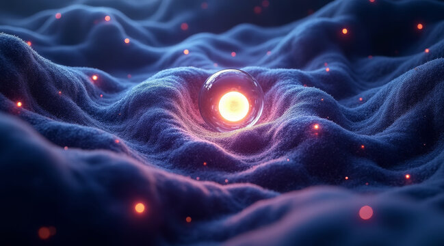 Fertilization and Process concept ,Bright ovum illuminated from inside glowing textured blue surface with scattered light
