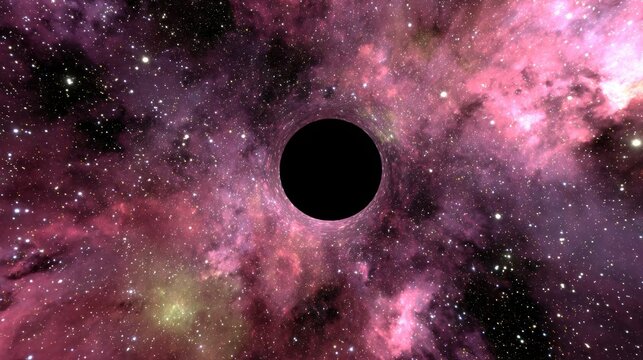 Mysterious Black Hole Absorbing Cosmic Dust in Vibrant Nebula.
