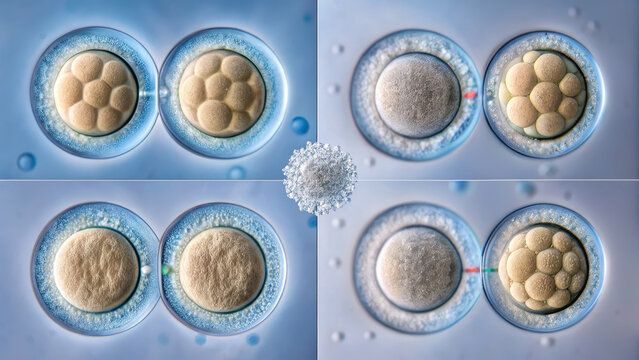 IVF and Procedure concept ,Early embryo development stages microscope showing cell division and growth with scientific