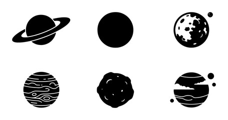 Cosmic Planets and Celestial Bodies Vector Icons Set, Space Exploration and Astronomy Graphics, Futuristic Universe Symbols © Rukhsana