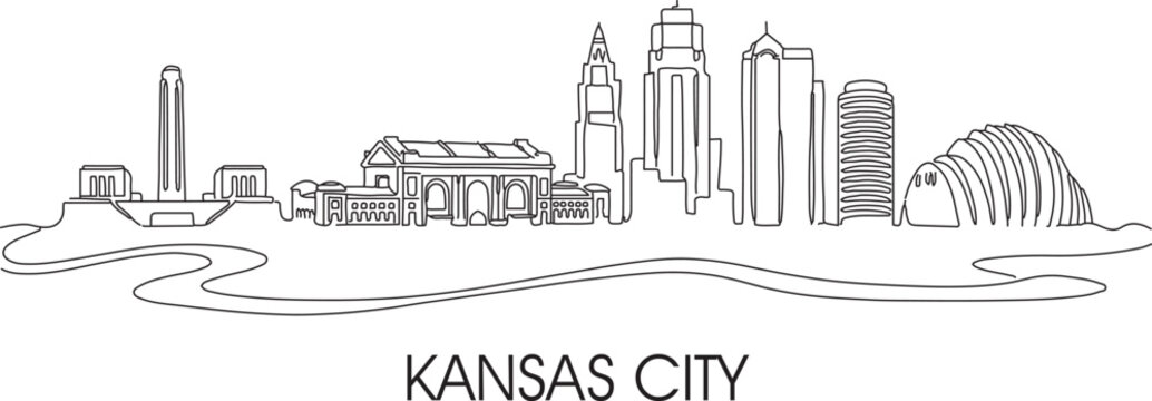 Kansas City skyline outlined in elegant line art