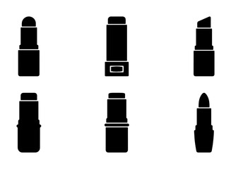 Obraz premium Six Black Lipstick Icons, Makeup Vector Set, Beauty Product Silhouettes for Cosmetics Design