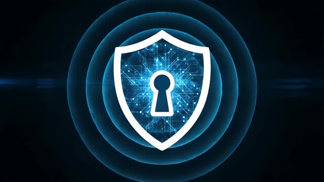 Digital shield icon with keyhole symbol representing cybersecurity and data defense