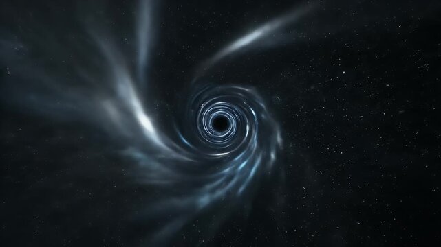 A glowing cosmic black hole swirling in deep space with bright light and dark void