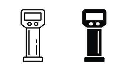 Two styles of digital handheld device icons, outline and solid vector illustrations of a portable electronic tool or scanner for industrial use © Abdul