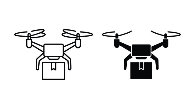 Drone delivery icon set quadcopter carrying a package vector illustration isolated on white background