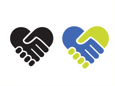 Handshake heart icon, symbol of unity, partnership, love and cooperation