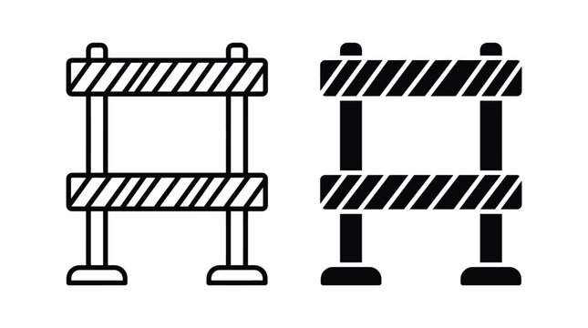 Road barrier icon set, construction barricade sign, vector illustration