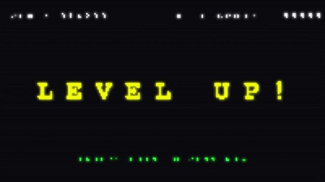 Retro 8-Bit Level Up Pixel Art Animation with Arcade Glitch Effect