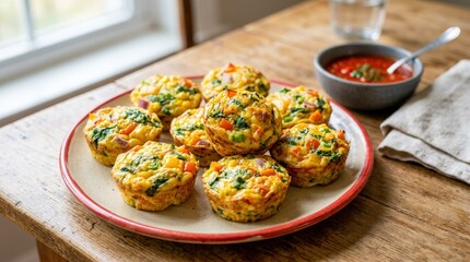 Fototapeta premium Healthy Baked Egg Muffins with Vegetables and Cheese.