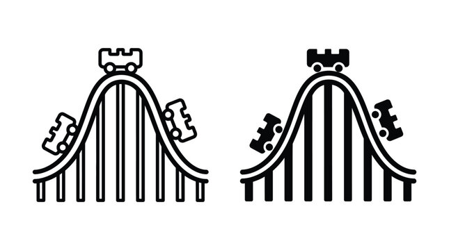 Roller coaster icon set, amusement park ride sign, vector illustration