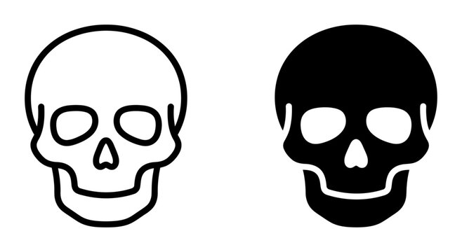 2 Skull Icons Outline and Solid Style, for Halloween and Danger Concepts