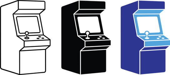 Retro arcade game machine console vector icons illustration set simple line art © AYESHA
